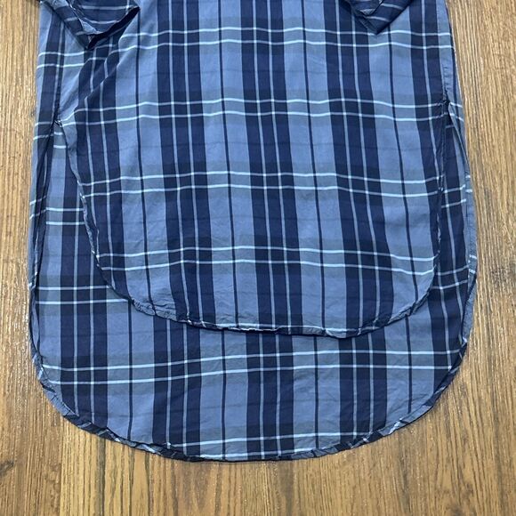 Harshman Shirt Dress Womens XS Blue Plaid Side Slits Popover 1/2 Button Down - Picture 6 of 7